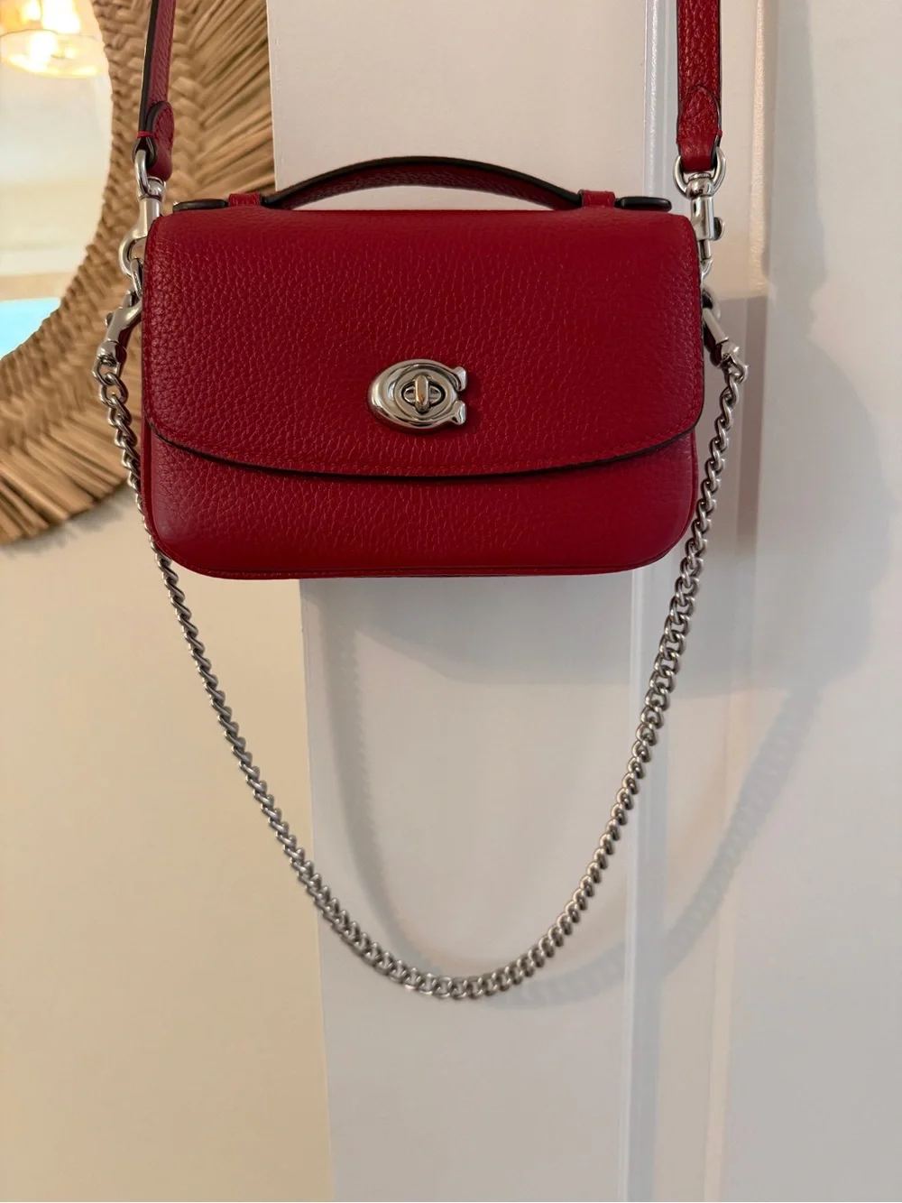 Coach Cassie 17 Red Leather Crossbody Bag with Silver Turn-Lock